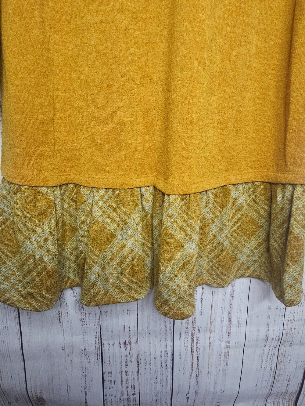 Plus-Size Mustard Long-Sleeve Ruffle-Hem Dress - Picture 3 of 5
